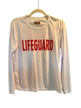 White 'Lifeguard' Long Sleeve Tee with Red Print